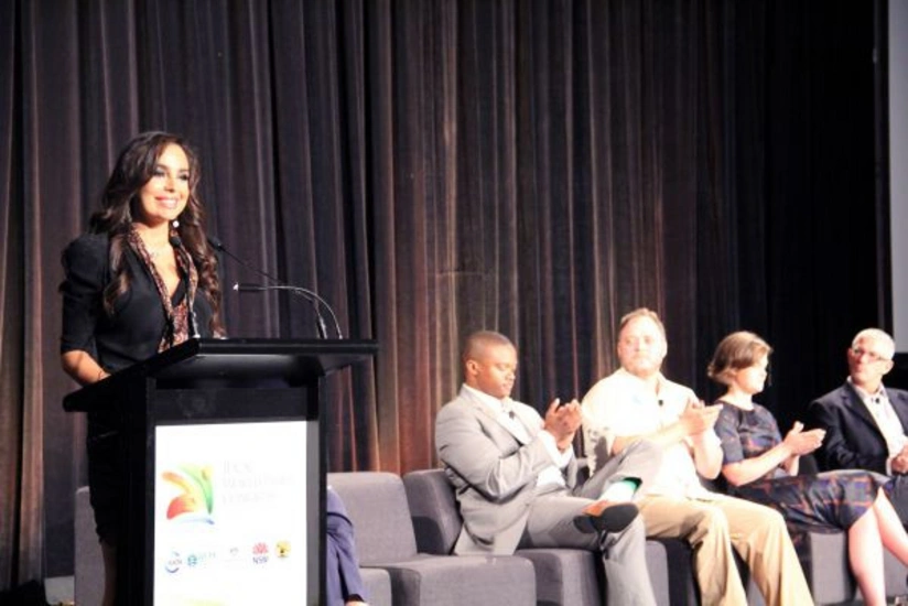 Vice-president of the Heydar Aliyev Foundation Leyla Aliyeva delivers a speech at a plenary session of the World Parks Congresses