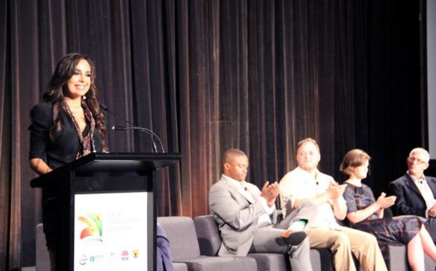 Vice-president of the Heydar Aliyev Foundation Leyla Aliyeva delivers a speech at a plenary session of the World Parks Congresses