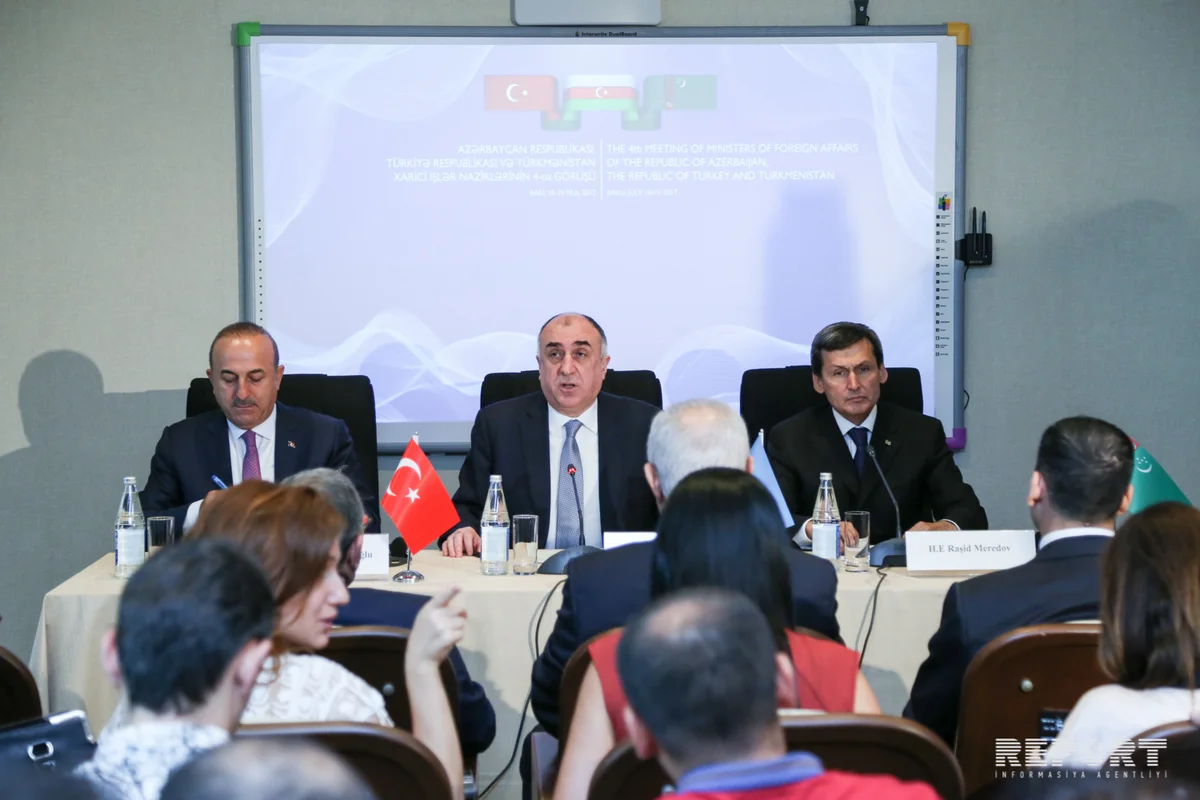 Unveiled a text of joint statement on outcomes of fourth trilateral meeting of Azerbaijani, Turkish and Turkmen FMs
