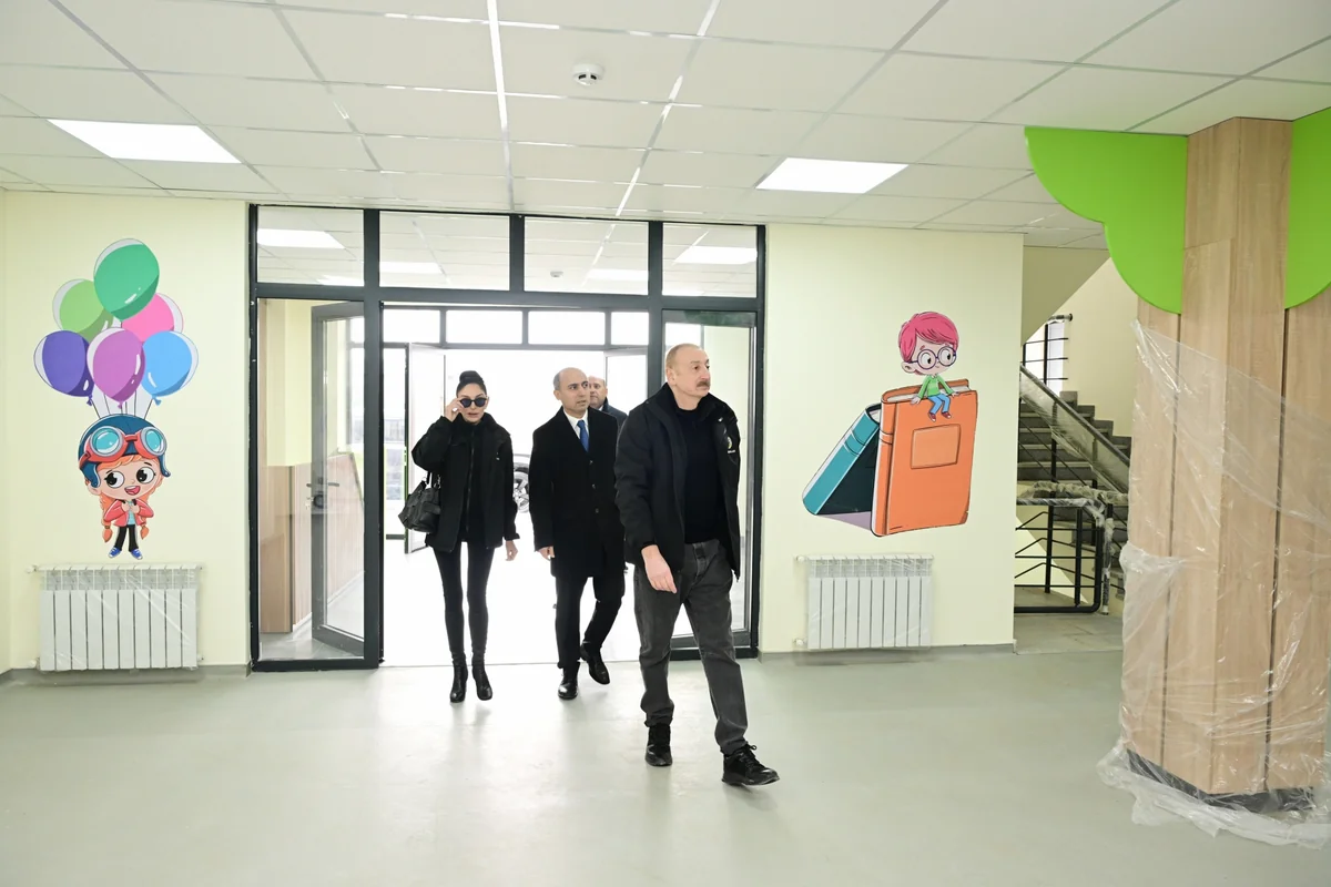 President Ilham Aliyev inspects construction progress at nursery-kindergarten No.1 in Aghdam city