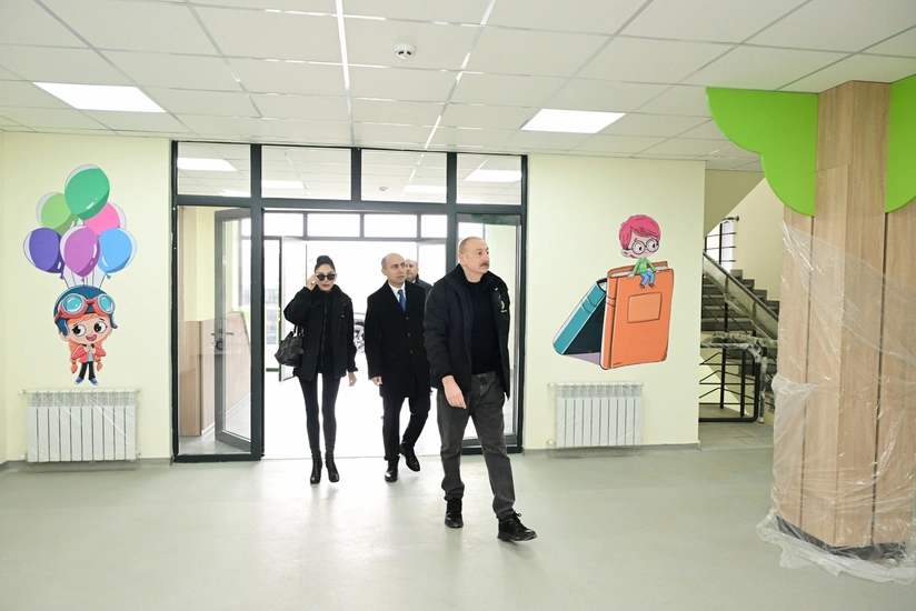 İlham Əliyev Ağdam şəhərində 1 nömrəli körpələr evi-uşaq bağçasında aparılan tikinti işləri ilə tanış olub - YENİLƏNİB