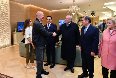 President Ilham Aliyev and First Lady Mehriban Aliyeva watch Qarabag vs Galatasaray charity match