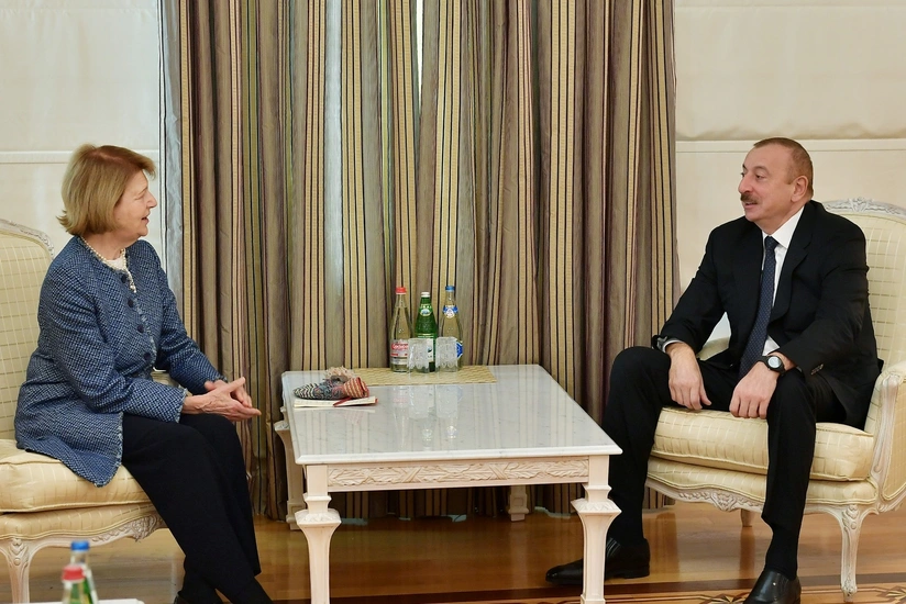 Baroness Emma Nicholson congratulates President Ilham Aliyev