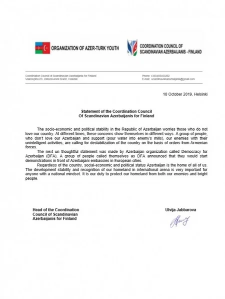 Avropadakı diaspor təşkilatları Azərbaycana qarşı təxribatçı çağırışlara etiraz edir