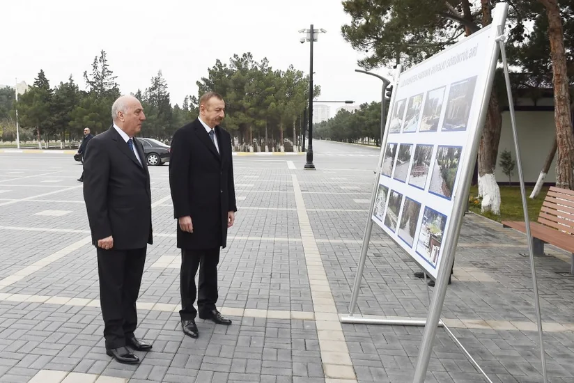 President Ilham Aliyev views overhauled Ludwigshafen Park in Sumgayit
