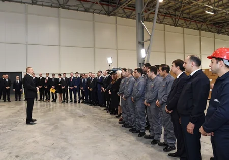 Prezident Sumqayıt Kimya Sənaye Parkında tütün məmulatları istehsalı fabrikinin açılışında iştirak edib