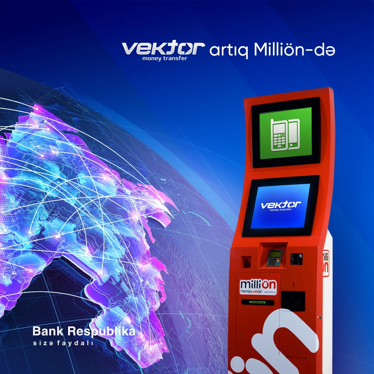“Vektor” sistemi üzrə vəsaitləri MilliÖn terminalları vasitəsilə köçürmək mümkün olub