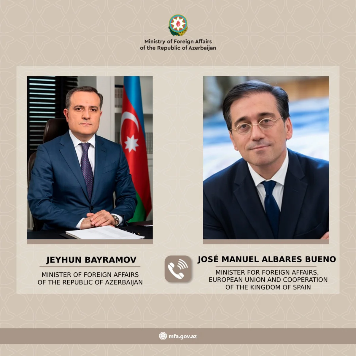 Ceyhun Bayramov İspaniya XİN başçısı ilə Azərbaycan-Aİ münasibətlərini müzakirə edib