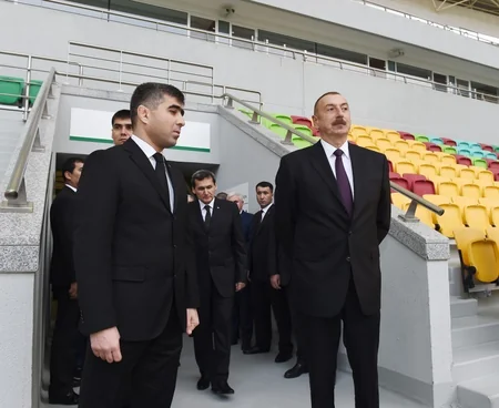 President Ilham Aliyev views Ashgabat Olympic Complex