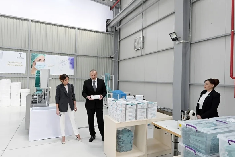 President Aliyev inaugurates medical face masks manufacturing enterprise