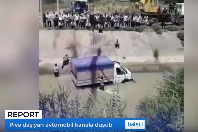 В Имишли груженая пивом Газель скатилась в водоканал - ВИДЕО
