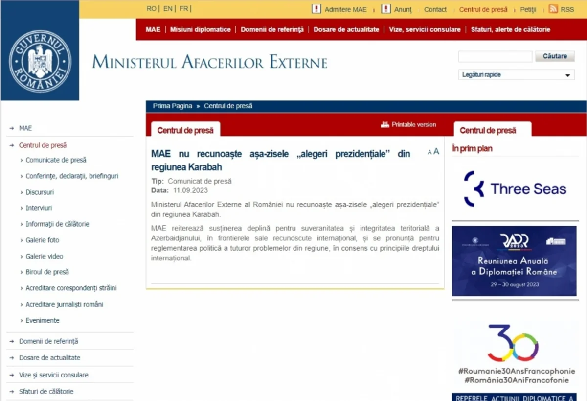 Romania does not recognize so-called elections in Karabakh