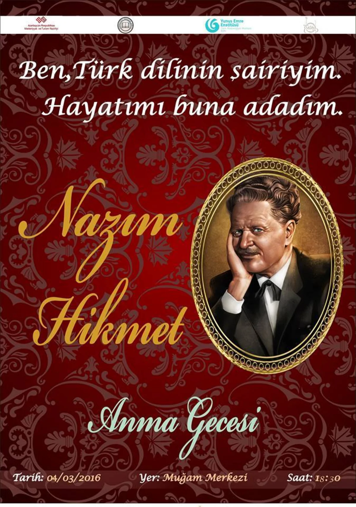 Böyük türk şairi Nazim Hikmət anılacaq