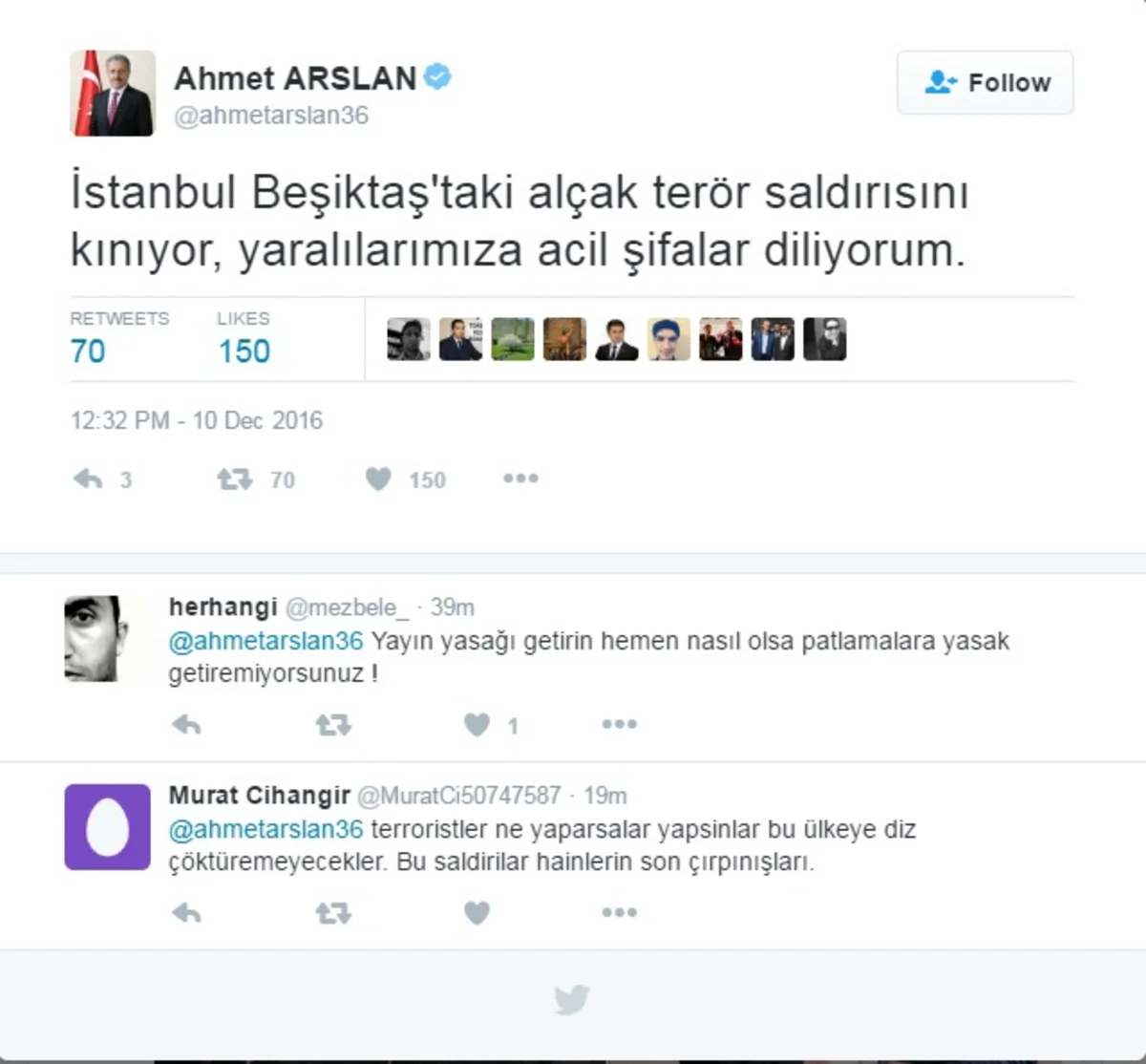 Türkiyənin nəqliyyat naziri İstanbuldakı partlayışı terror aktı adlandırıb