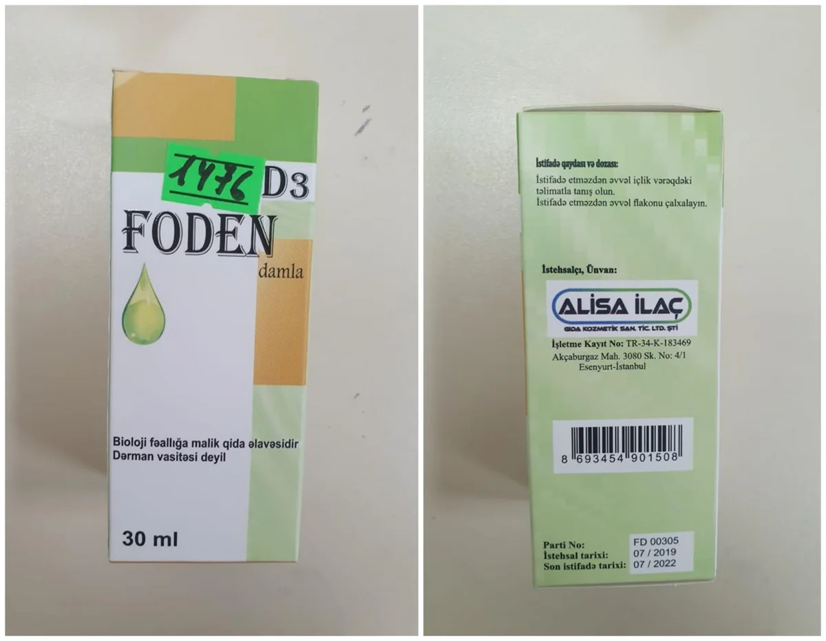 AQTA apteklərdə “Foden” əmtəə nişanlı qida əlavəsinin saxtalaşdırıldığını aşkarlayıb