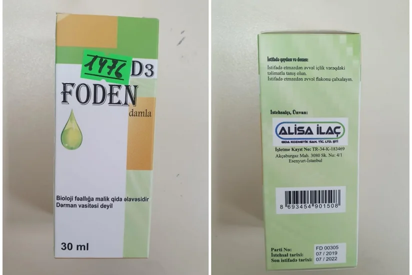 AQTA apteklərdə “Foden” əmtəə nişanlı qida əlavəsinin saxtalaşdırıldığını aşkarlayıb