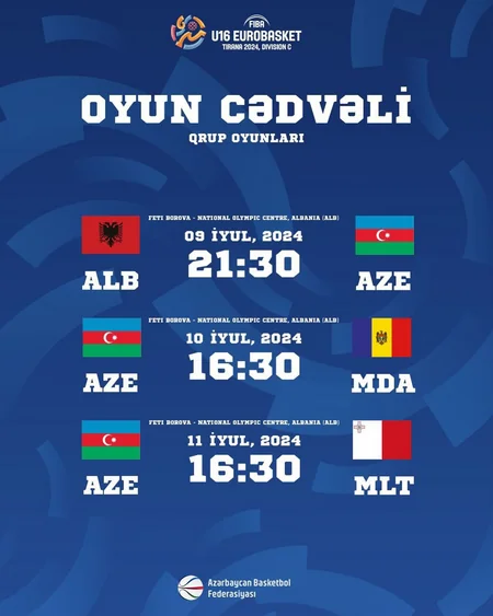 Avropa çempionatı: Azərbaycanın basketbol millilərinin oyunlarının təqvimi açıqlanıb