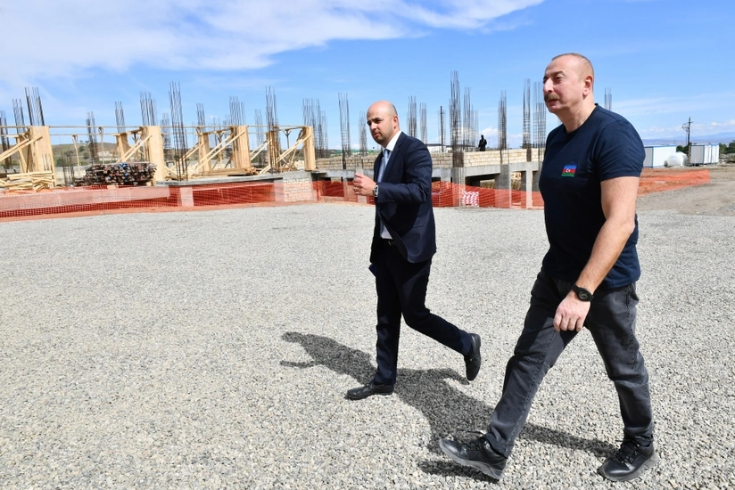 Ilham Aliyev views construction progress of 960-seat school in city of Jabrayil