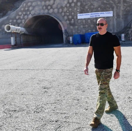 Ilham Aliyev views newly-constructed tunnel on Kalbajar-Lachin highway