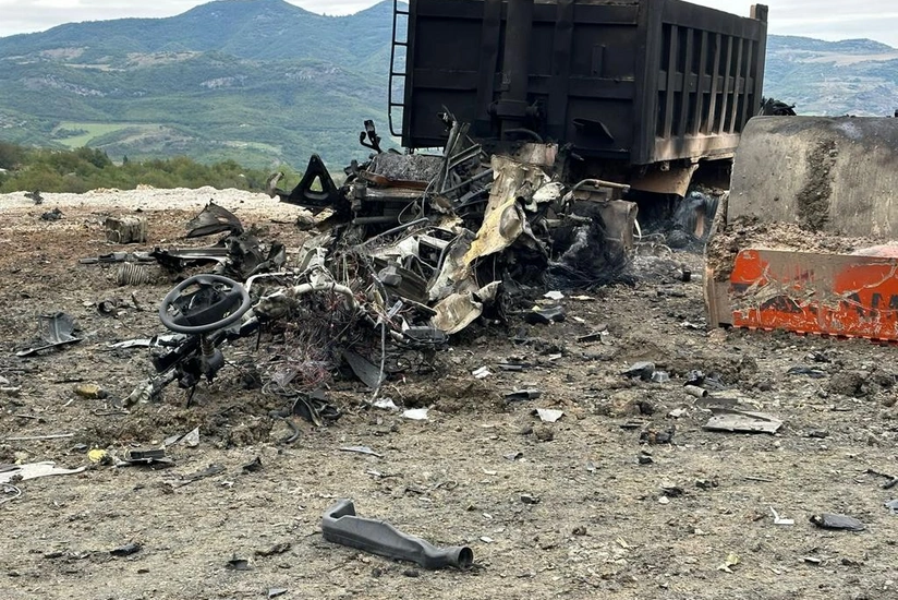 Footage of vehicle hit by mine in Khojavand