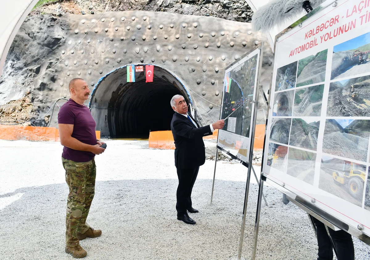 President Ilham Aliyev views construction of Kalbajar-Lachin highway