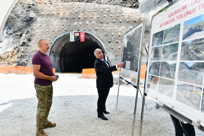 President Ilham Aliyev views construction of Kalbajar-Lachin highway