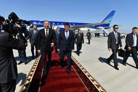 President Ilham Aliyev arrived in Kyrgyzstan for a visit