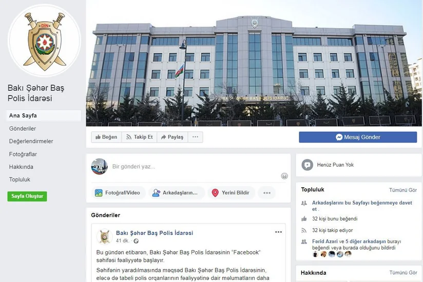 Bakı Şəhər Baş Polis İdarəsinin Facebook səhifəsi fəaliyyətə başlayıb