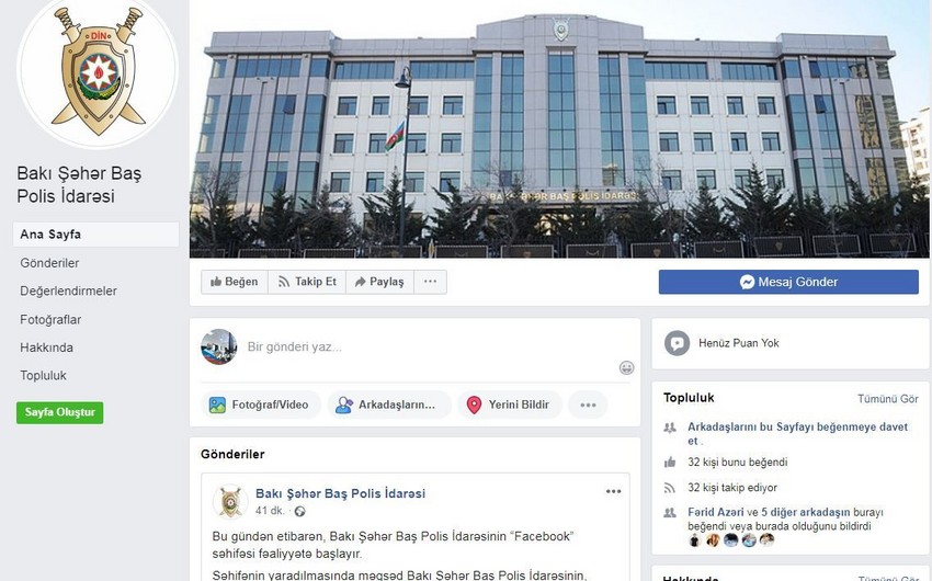 Bakı Şəhər Baş Polis İdarəsinin Facebook səhifəsi fəaliyyətə başlayıb