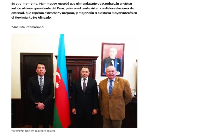 Peruvian media publishes Azerbaijani deputy FM's interview about Patriotic War 