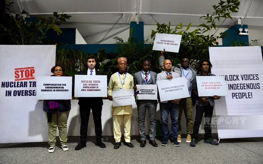 COP29-da müstəmləkə ərazilərində yerli xalqların hüquqlarının pozulması əleyhinə etiraz aksiyası keçirilib