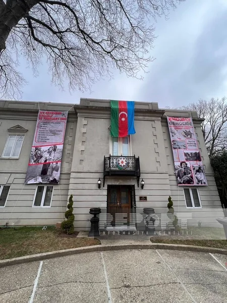 Photos and posters about Khojaly genocide displayed outside Azerbaijani Embassy in US