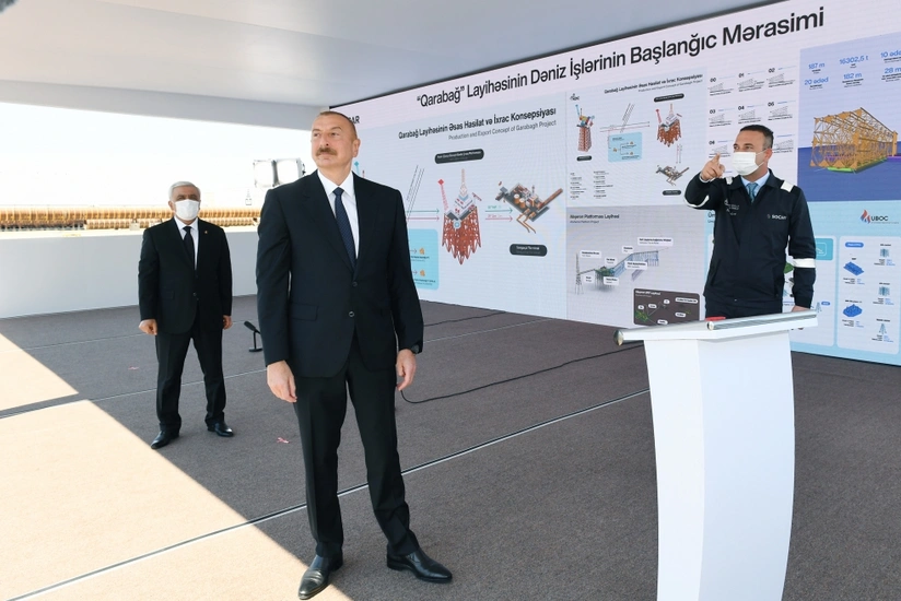 President attends launching support block of Karabakh field to sea