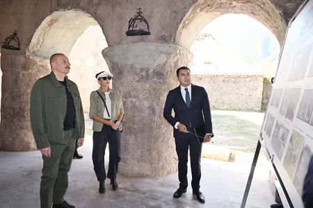 President Ilham Aliyev and First Lady Mehriban Aliyeva visit Khudavang monastery complex in Kalbajar