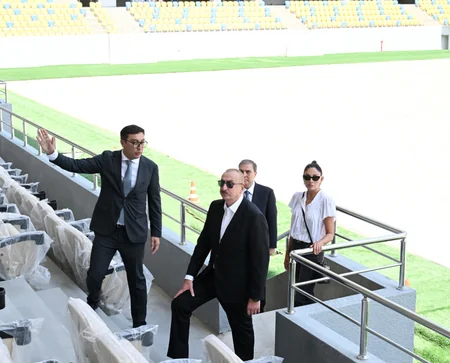 President and First Lady review construction progress at Ganja city stadium