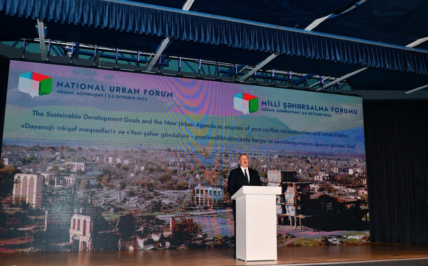 Ağdamda ilk Milli Şəhərsalma Forumu başlayıb, İlham Əliyev və Mehriban Əliyeva açılışda iştirak edib - YENİLƏNİB - 2