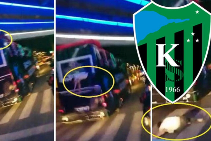 Türkiyə klubunun futbolçusu qələbə sevincini qeyd etdiyi vaxt avtobusdan yıxıldı