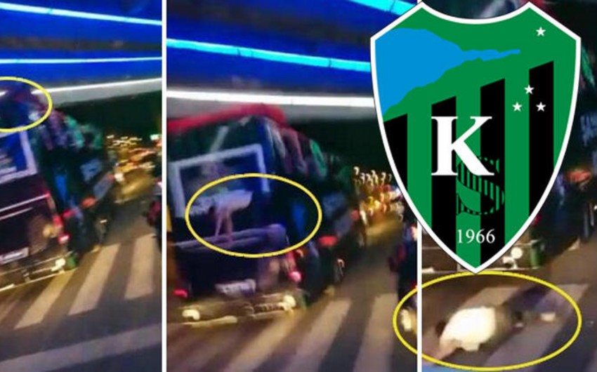 Türkiyə klubunun futbolçusu qələbə sevincini qeyd etdiyi vaxt avtobusdan yıxıldı