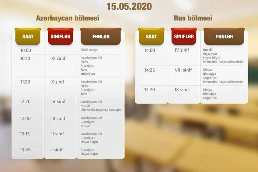 Teledərslərin sabaha olan cədvəli açıqlandı