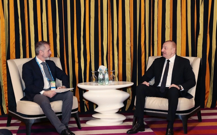 President of Azerbaijan Ilham Aliyev meets with Chairman of Board of Directors of Indra in Munich
