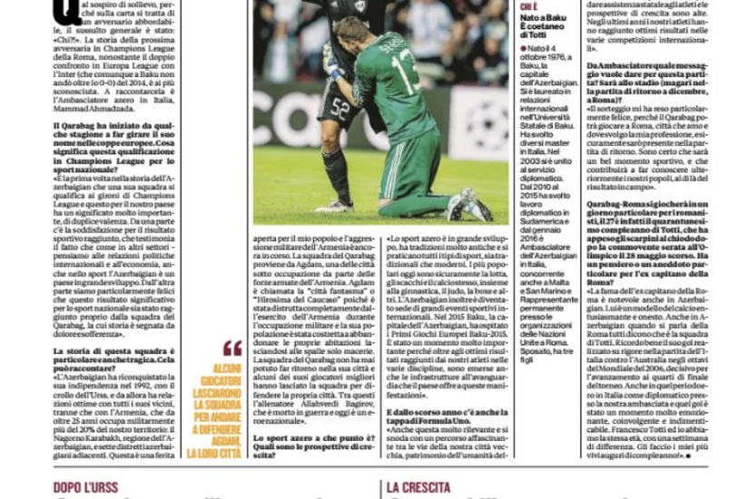 “Roma” klubunun qəzetində “Müharibə içində futbol  Bu da Qarabağ” sərlövhəli yazı dərc olunub
