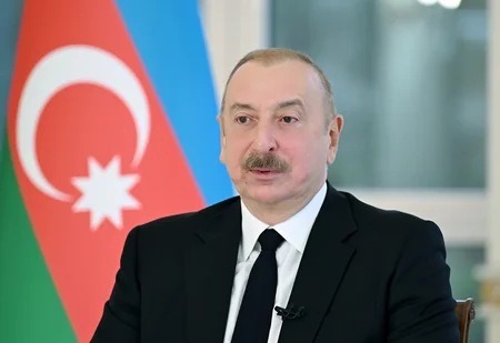 President of Azerbaijan Ilham Aliyev interviewed by local TV channels