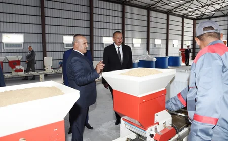 Prezident İlham Əliyev Lənkəranda çəltik zavodunun açılışını edib