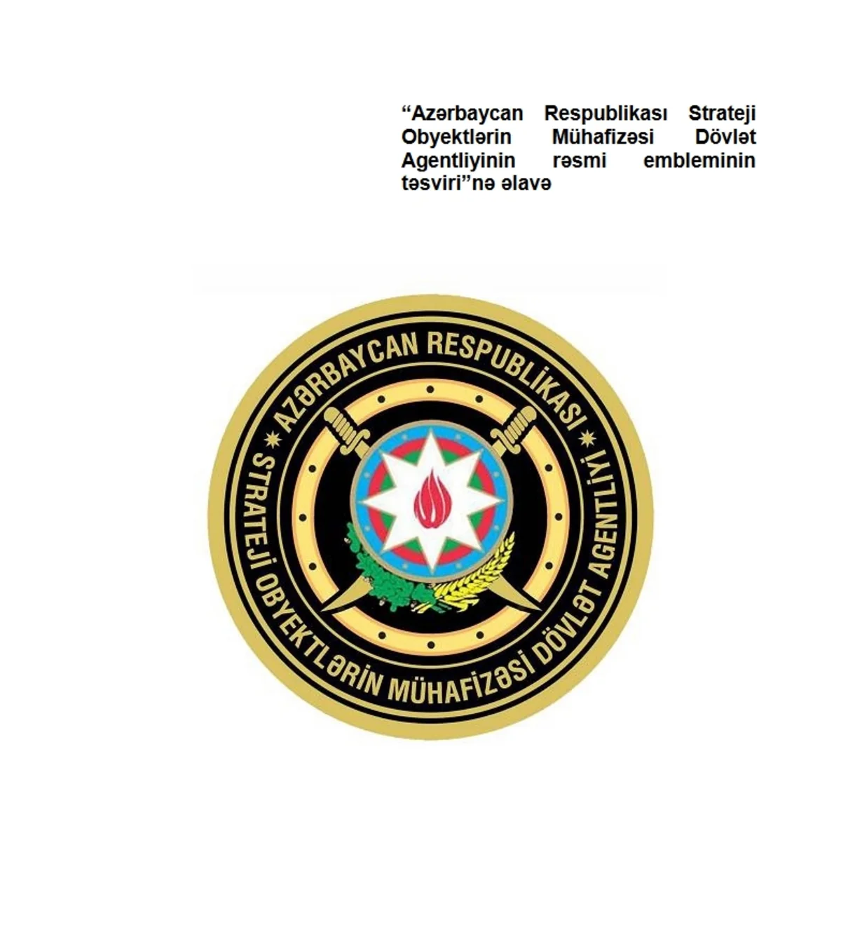 Strateji Obyektlərin Mühafizəsi Dövlət Agentliyinin rəsmi emblemi haqqında Əsasnamə təsdiqlənib