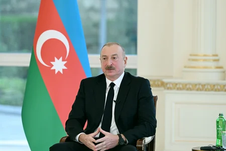 President of Azerbaijan Ilham Aliyev interviewed by local TV channels