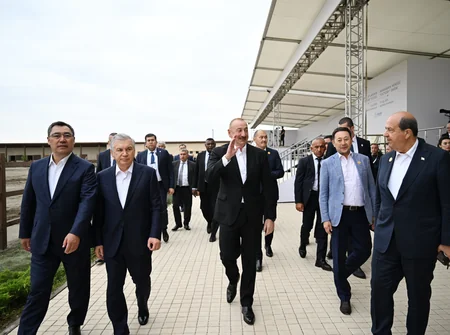 Participants of 17th ECO Summit watch Victory show of Karabakh horses at Aghdam's Imarat Complex