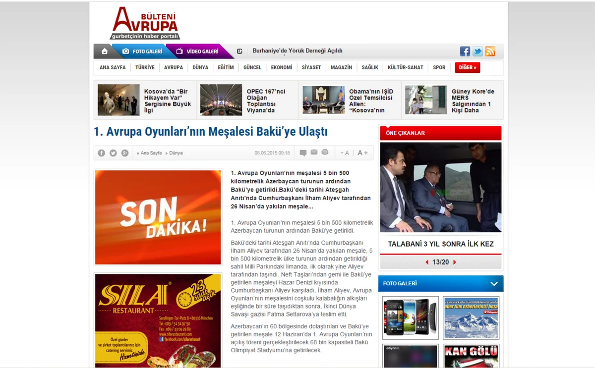 ​Türkiyə KİV: Avropa Oyunlarına hazırlıq başa çatıb
