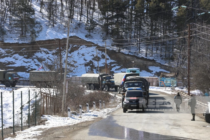 Vehicles belonging to Russian peacekeepers move freely on Khankandi-Lachin road