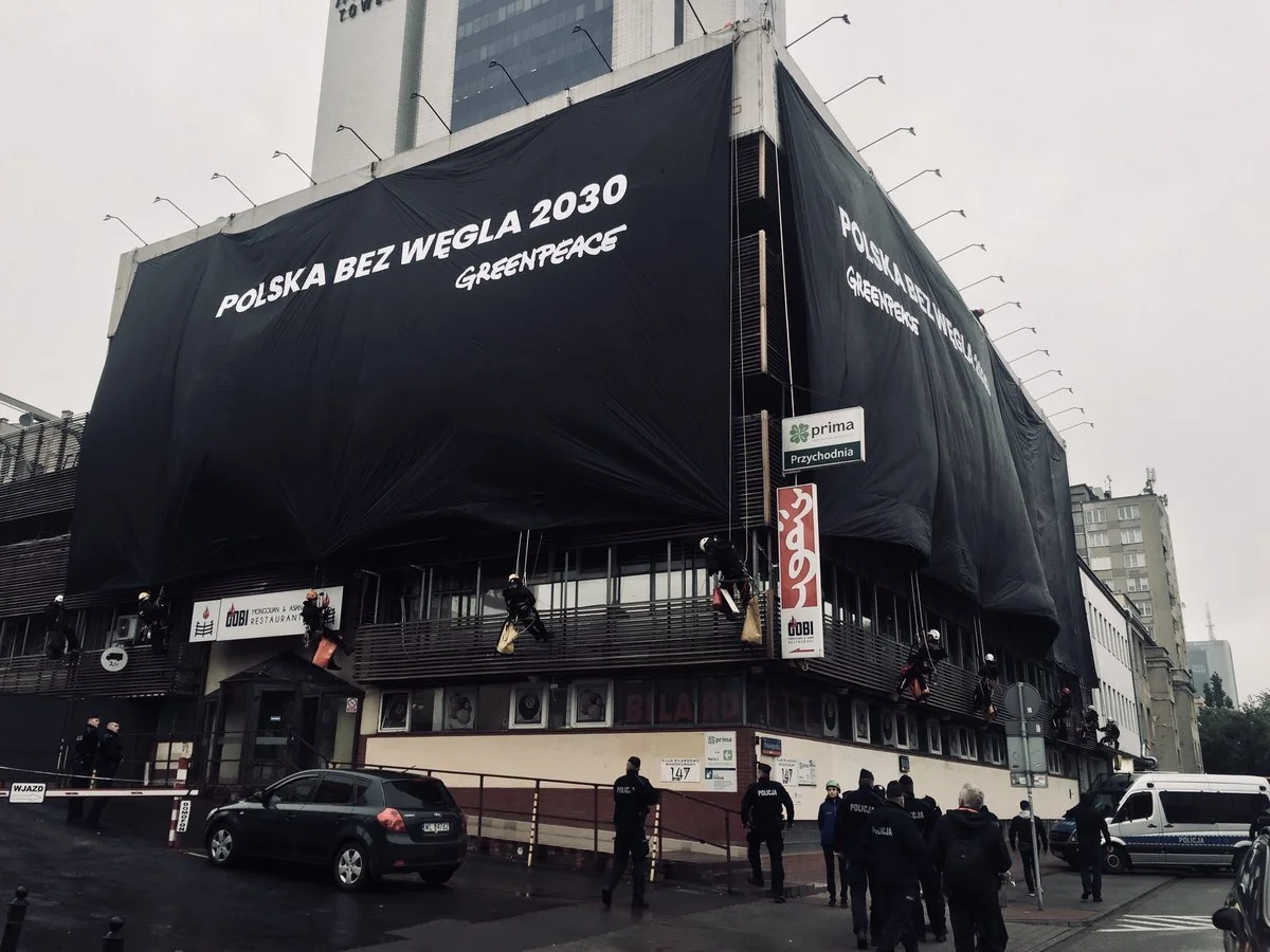 Activists from Greenpeace protest against usage of coal in Polish energy sector