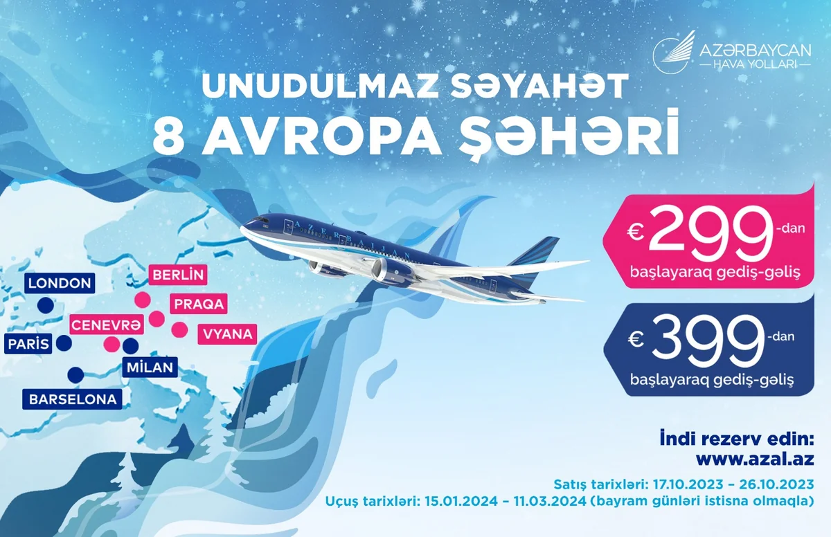 AZAL Bakıdan Avropanın 8 şəhərinə xüsusi təklif təqdim edir